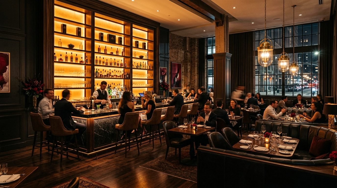 Bar and lounge setting representing the California Boulevard project in Delhi