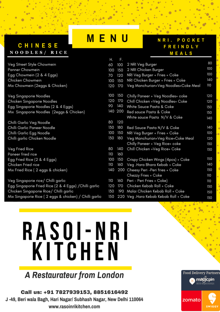 Rasoi NRI Kitchen Menu