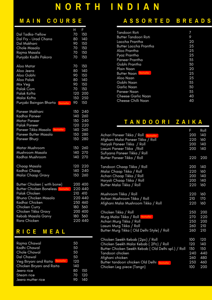 Rasoi NRI Kitchen Menu